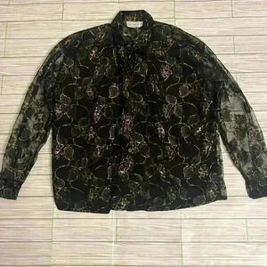 80’s Floral Lace Mesh Button down